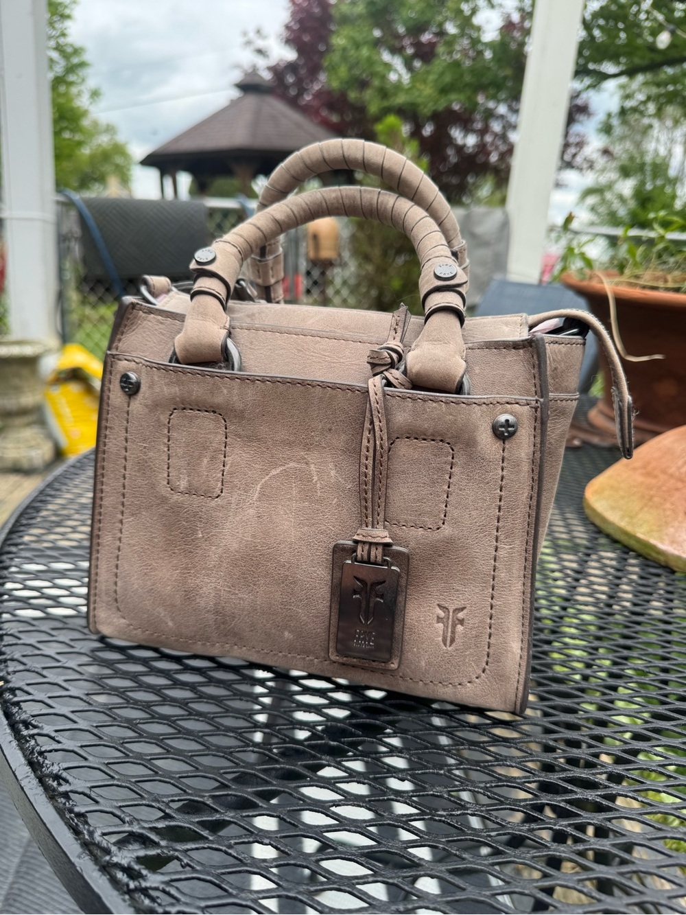 Frye Taupe Wrapped-Handle Mini Satchel